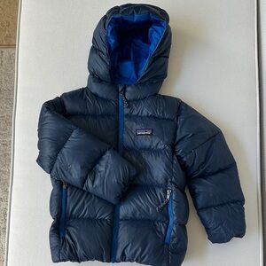 Patagonia Dark Blue Kids Hooded Puffer Jacket